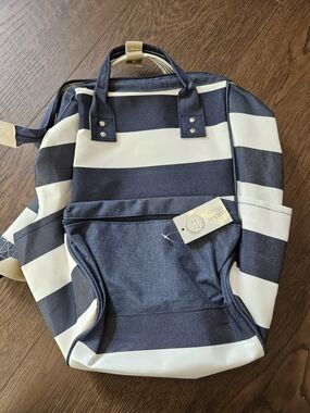 Source Unknown Navy and White Striped Backpack